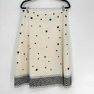 Vintage Carole Little Womens Linen Midi Skirt Size 10 Polka Dot Embroidered